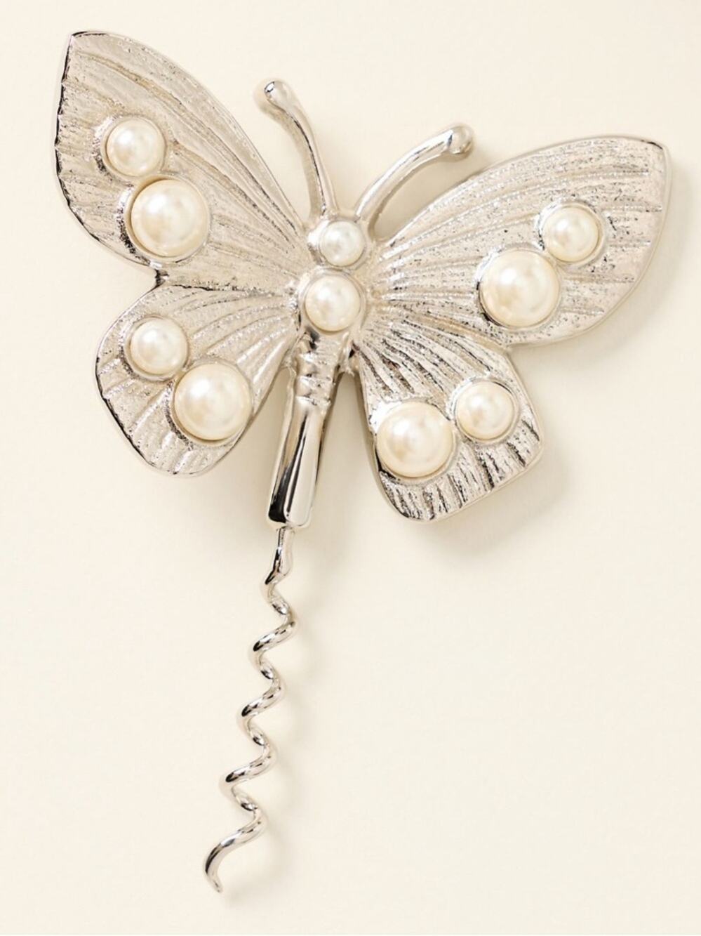 Anthropologie Delphine Butterfly Wine Screw Corkscrew Bottle Opener Pearls
